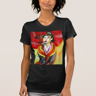 Camiseta Arte original japonés Geisha, pintura acuarela