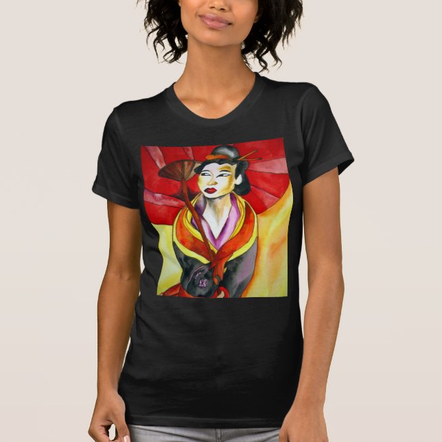 Camiseta Arte original japonés Geisha, pintura acuarela (Anverso)