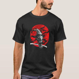 Camiseta Arte oscuro Luna roja Norse Viking Raven Negro gót