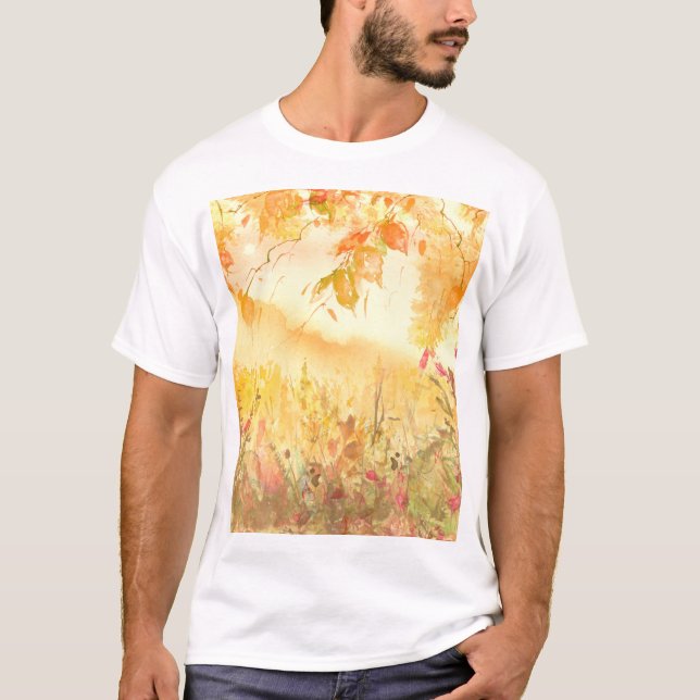 Camiseta Arte paisajístico del paisaje del campo acuarela (Anverso)