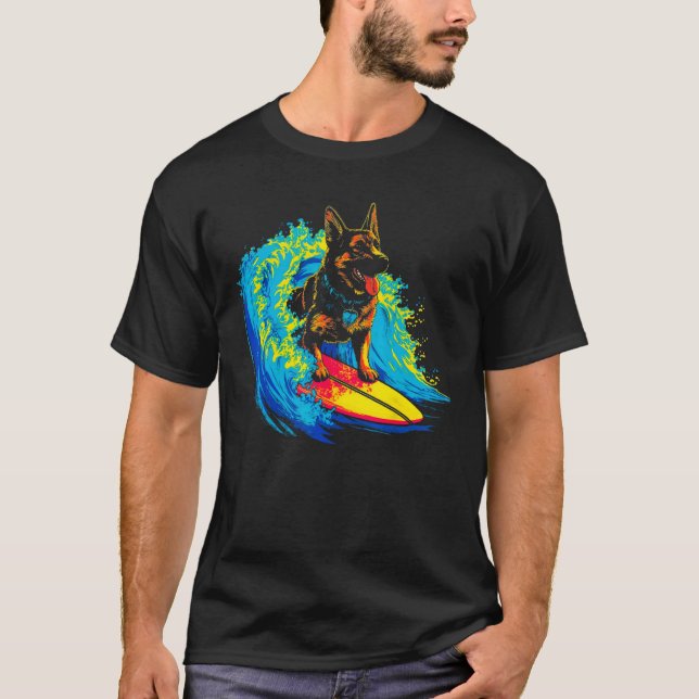 Camiseta Arte Pastor Alemán Perro Surf Cool (Anverso)