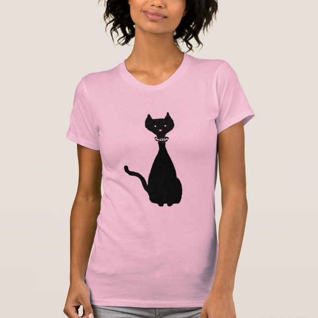 Camiseta Arte Personalizado con silueta de gato negro (Anverso)