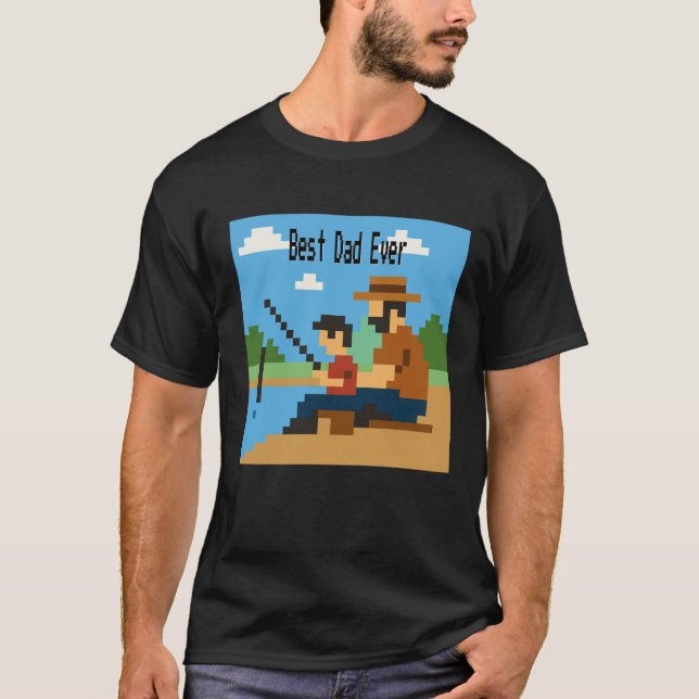 Camiseta Arte Pixel Retro Pescando a papá para el día del p (Anverso)