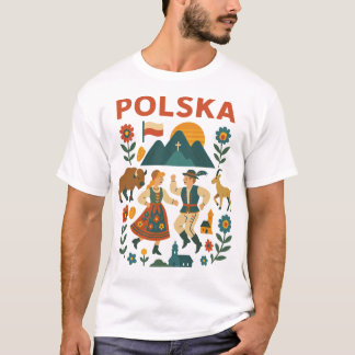 Camiseta Arte plano de montaña folk polaco