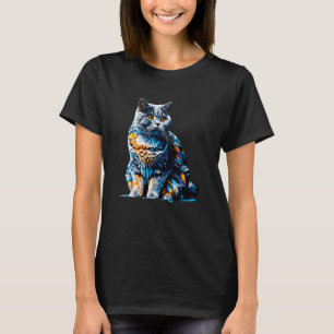 Camiseta Arte Poligonal Gato British Shorthair Azul Británi