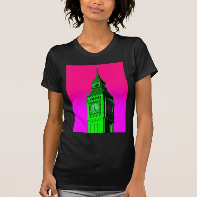 Camiseta Arte pop Big Ben Londres Viaje verde rosa (Anverso)