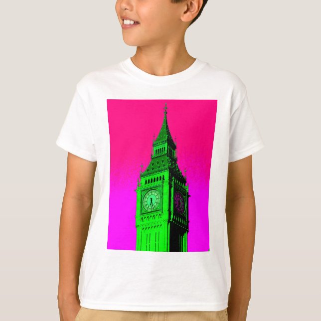 Camiseta Arte pop Big Ben Londres Viaje verde rosa (Anverso)