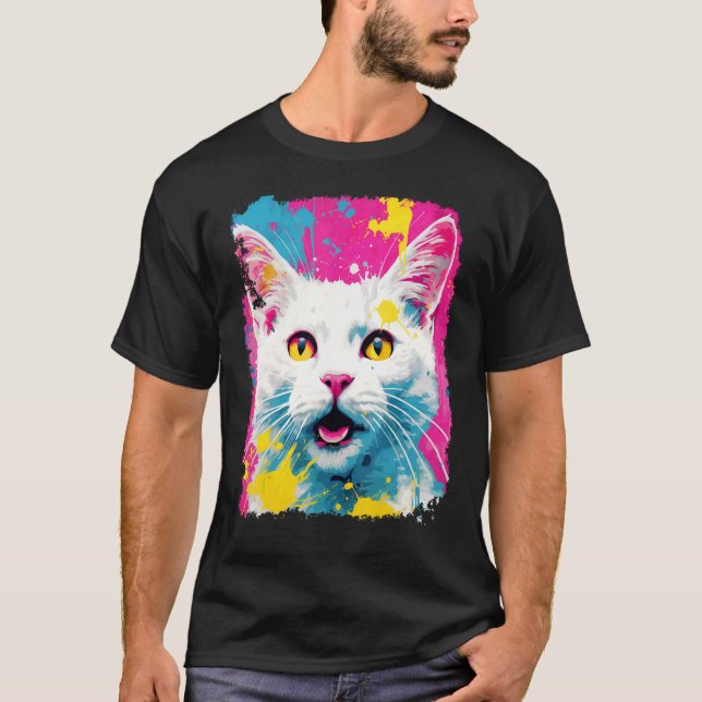 Camiseta Arte Pop de Gato Blanco (Anverso)