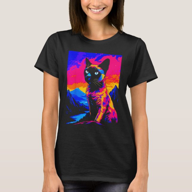 Camiseta Arte pop de gato siamés (Anverso)