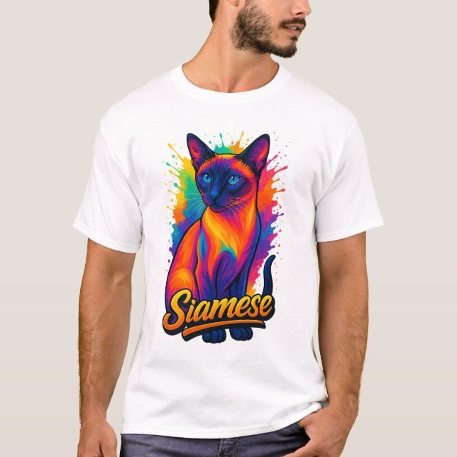 Camiseta Arte pop de gato siamés - Vibrante estilo de calle (Anverso)