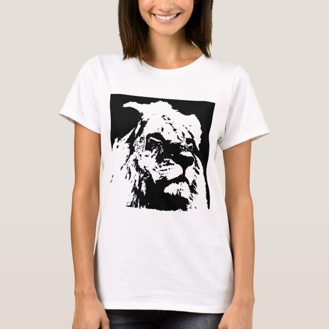 Camiseta Arte pop de león blanco y negro (Anverso)