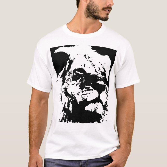 Camiseta Arte pop de león blanco y negro (Anverso)