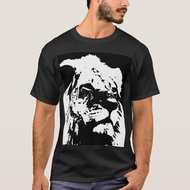 Camiseta Arte pop de león blanco y negro (Anverso)