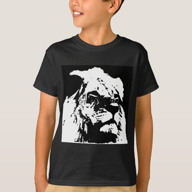 Camiseta Arte pop de león blanco y negro (Anverso)