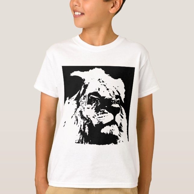 Camiseta Arte pop de león blanco y negro (Anverso)
