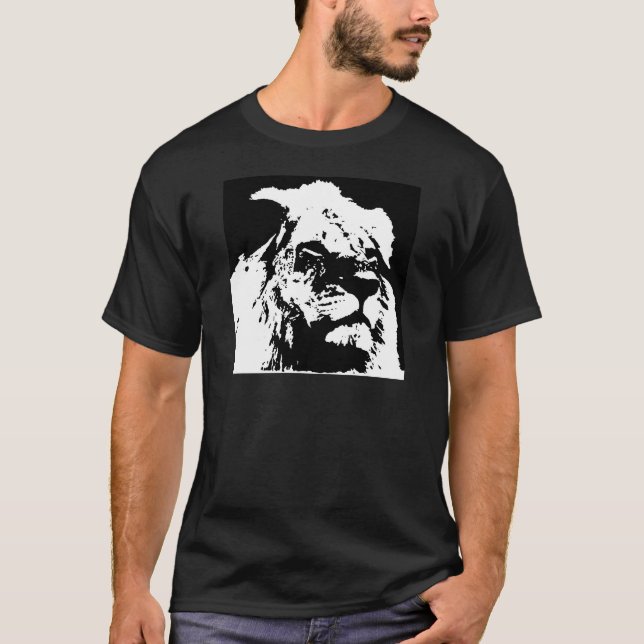 Camiseta Arte pop de león blanco y negro (Anverso)