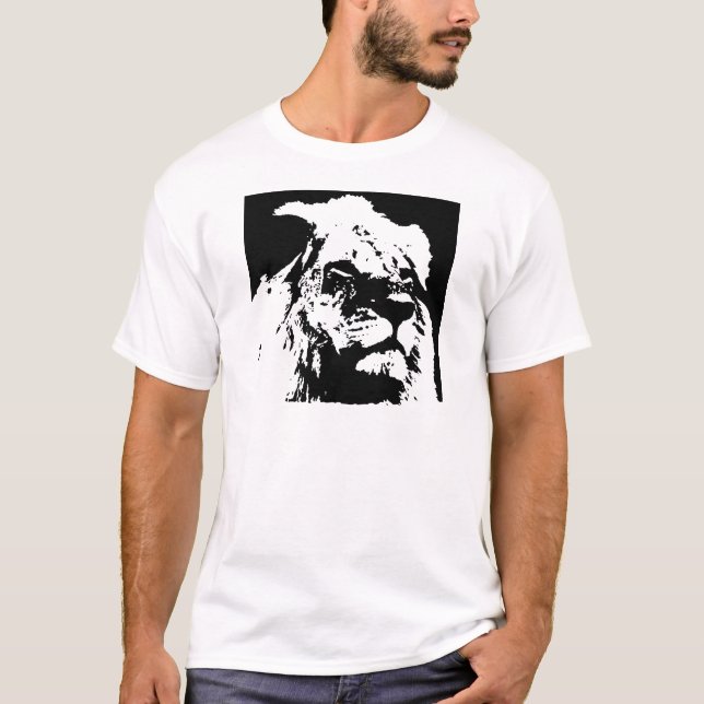 Camiseta Arte pop de león blanco y negro (Anverso)