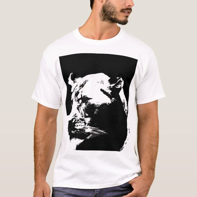 Camiseta Arte pop de león blanco y negro (Anverso)