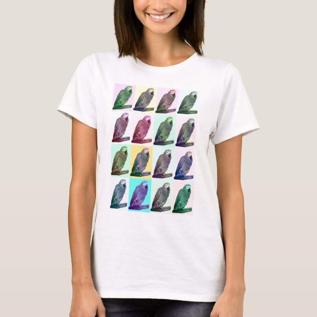 Camiseta Arte pop del loro del gris africano (Anverso)
