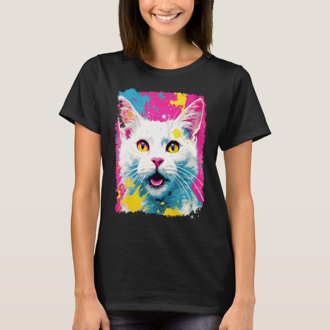 Camiseta Arte Pop Gato Blanco (Anverso)