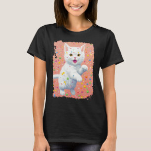Camiseta Arte Pop Gato Blanco Divertido