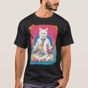 Camiseta Arte Pop Gato Blanco Meditación Yoga