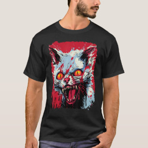 Camiseta Arte Pop Gato Blanco Zombie Halloween