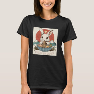 Camiseta Arte Pop Japonés Monte Fuji Atardecer Fideos Conej