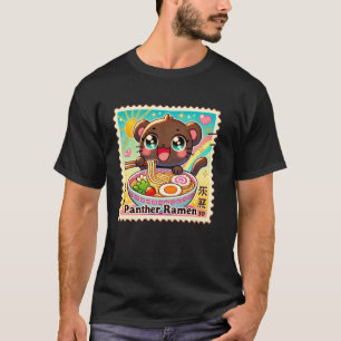 Camiseta Arte Pop Japonés Sello Postal Fideos Pantera Ramen