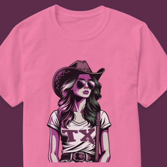 Camiseta Arte pop moderno Guay Texas Cowgirl Western (Modern Pop Art Cool Texas Cowgirl Western T-Shirt)