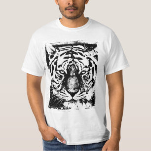 Camiseta Arte pop moderno Tiger Face Mens Valor Blanco