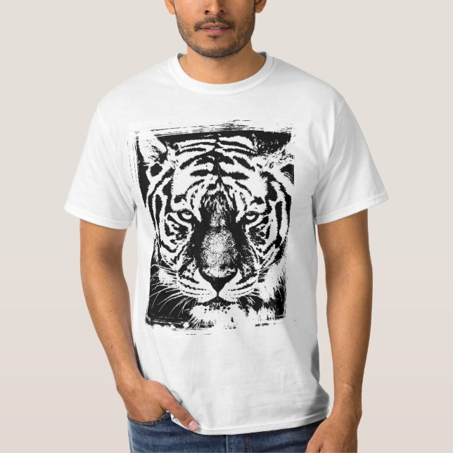 Camiseta Arte pop moderno Tiger Face Mens Valor Blanco (Anverso)