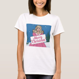 Camiseta Arte pop rosa Feliz Navidad retro chica