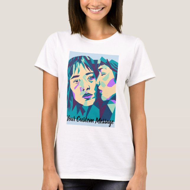 Camiseta Arte pop | Verde azul y cian | Susurro (Anverso)