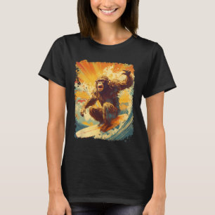 Camiseta Arte Pop Vintage Animal Zoológico Mono Surfing Rem