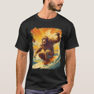 Camiseta Arte Pop Vintage Animal Zoológico Mono Surfing Rem