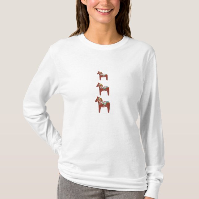 Camiseta Arte popular escandinavo del trío del caballo de (Anverso)
