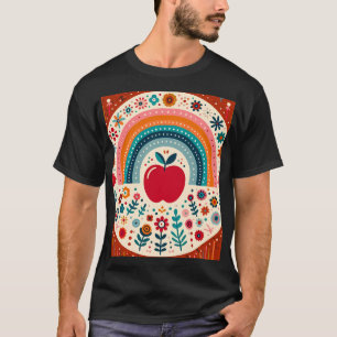 Camiseta Arte popular escandinavo familia Manzana roja y Ar