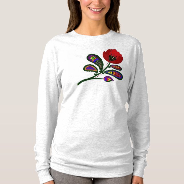 Camiseta Arte popular ucraniano de la amapola de Paisley (Anverso)