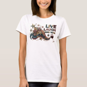 Camiseta Arte portátil Catchy Pink VIVE RÍE BEBE VINO