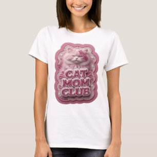 Camiseta Arte Portátil CLUB DE MAMÁ DE GATO Rosa Crujiente