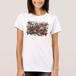 Camiseta Arte portátil icónico Rosa VIVE RÍE BEBE VINO