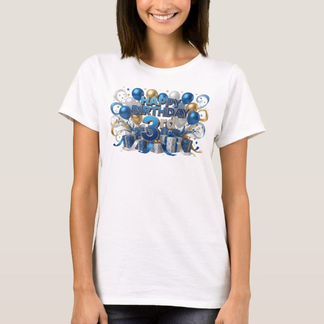 Camiseta Arte portátil Sharp Blue FELIZ CUMPLEAÑOS 3RD (Anverso)