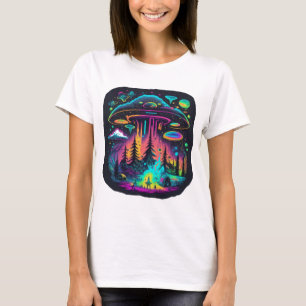 Camiseta Arte psicodélico de escena de ovni y alienígena ne