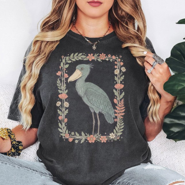 Camiseta Arte rectangular floral de ave picozapato (Subido por el creador)