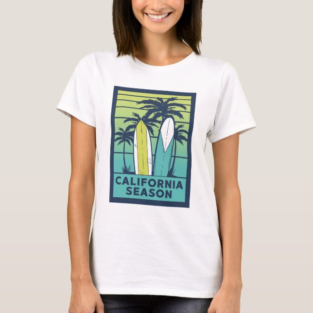 Camiseta Arte Retro California Surfboards - Línea costera d (Anverso)