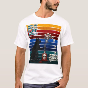 Camiseta Arte Retro de Calavera de Poción de Gato Negro Bru