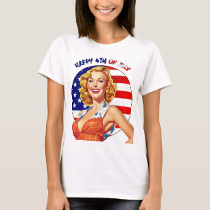 Camiseta Arte retro de chica pin-up del 4 de julio