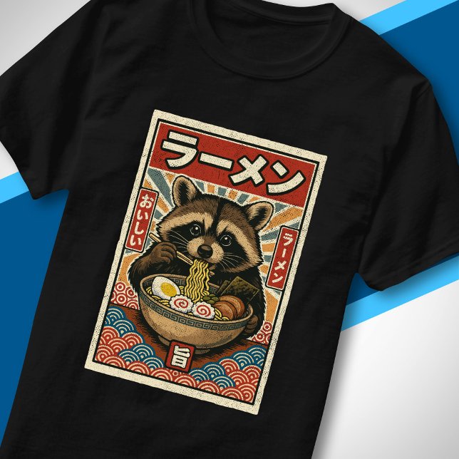 Camiseta Arte Retro de Comer Ramen Japonés Mapache Lindo (Subido por el creador)