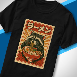 Camiseta Arte Retro de Comida Japonesa Mapache Comiendo Ram